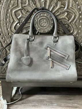 Gray Leather Satchel Handbag - Unbranded